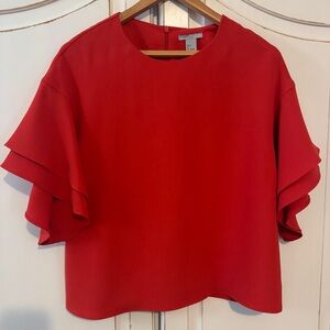 H&M Vibrant Red Ruffle Sleeve Blouse